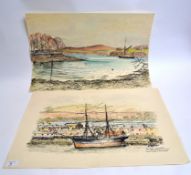 2 watercolours on paper of coastal scene
