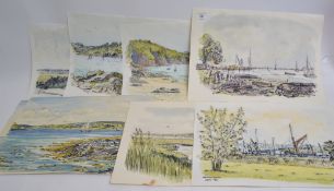 9 watercolours on paper depicting variou