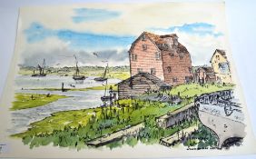 Watercolour on paper, 'Woodbridge Marsh'