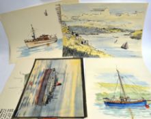 2 watercolours on paper  of yacht/coasta