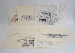 STUCKEY, 12 mostly signed pen and ink sk