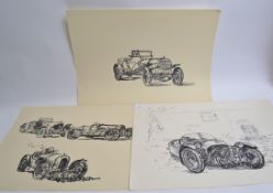 3 original vintage car sketches from cas