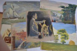 STUCKEY,  6 mostly signed oil or pastel