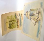 2 watercolours on paper featuring yachts