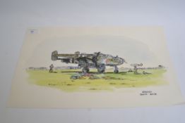 Great watercolour of WW2 bomber on grass