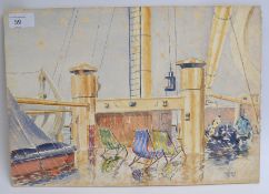 A fabulous boat deck  scene on a sunny day in the rain.