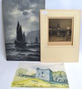 Etching marked 5/100, night scene of bri