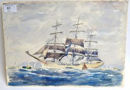 A great picture of a ship in sail.  Wate