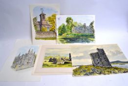 7 watercolours depicting either churches