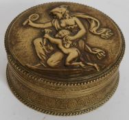 A French early 19th century cast brass box with classical figures to the lid  having Empire