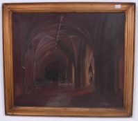 A framed oil on canvas possibly of Bristol Cathedral Lord Mayors chapel unsigned