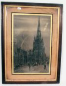 A 19th century framed and glazed Engraving of St Mary Radciffe Bristol CB / Charles Bird in circle