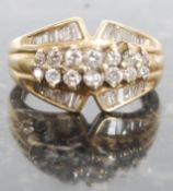 A 14ct gold ladies diamond ring of Art Deco form  approx 1ct of diamonds. Total weight 5.