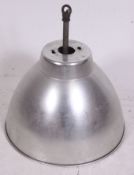 A vintage 20th century aluminium  factory Industrial pendant light oversized shade with bracket