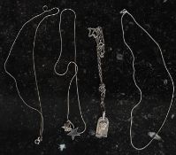 A collection of 4 ladies silver 925 / sterling necklaces to include  religious pendant,