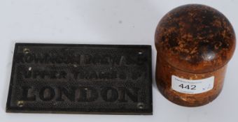 A vintage maucheline ware string box together with a vintage Rownson Drew & Co makers plate - Upper