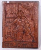 A scratch built carved oak home pub sign depicting a ships captain sat at a table with a ship in