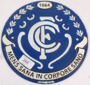 A cast iron Carlton Football Club circular wall plaque