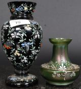 Two vases, one being in the style of Loetz and the other Opaline glass.
