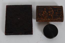 A Russian carved cigarette  / cheroot case together with a barr nuff box with figures to lid and a