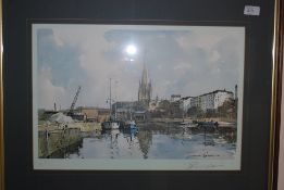 A framed and glazed print of St Mary Radcliffe bearing signature for Richard Wesson