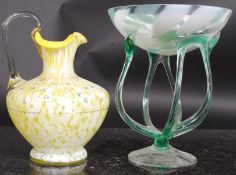 Two 20th century pieces of studio glass to include a twist supported vase and another.