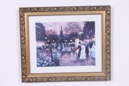 A set of three graduating framed and glazed printed Parisene street scenes by C Kieffer.
