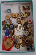 A collection of vintage Crown Bowling pin Badges to include pin badges from around mainly the West