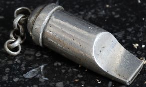 A silver tested Victorian whistle of small proportions with chain part. Weight 15.