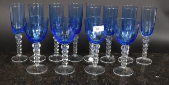 A selection of blue drinking glasses.