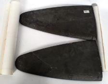 A pair of original WWII era aircraft / aeroplane wing tips, made of wood, with steel over lay.