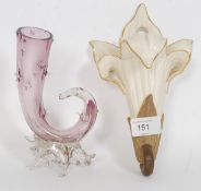 A Royal Worcester China Works blush Ivory wall pocket along with a Victorian solifleur glass vase