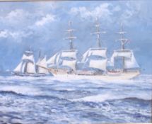 STUCKEY, P; 1990 20th century oil on board of a clipper ship on rough seas, signed to corner.