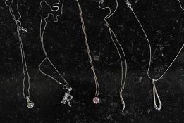 A collection of 5 ladies silver 925 / sterling necklaces to include  contemporary wave pendant,