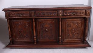 A fabulous 19th century carved walnut French dresser base.