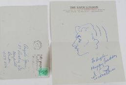 An original self portrait sketch of famed horror actor Vincent Price with autograph.