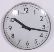 A large vintage 20th century industrial electric station factory wall clock stamped ITR with black