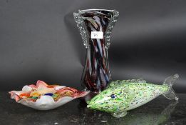 GLASS; A collection of studio glass to include a Murano style Confetti dish,