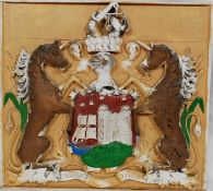 A large local interest 20th century plaster made plaque depicting the Bristol motto ' Virtue et