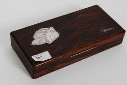 A Scandinavian silver inlaid wooden box commerating the Gestetner machine all being  in the style