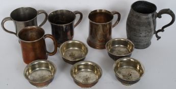 A 20th century Sheffield plate spreading cylindrical pint mug bearing notation ' Presented by E