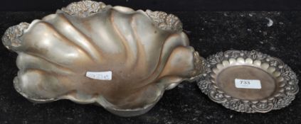 An Art Nouveau style silver plated fruitbowl and similar ash tray.