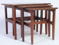 A set of retro 1970's Danish style Schreiber nest of tables, with a teak finish.
