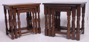 2 vintage 20th century graduating oak nests of tables both raised on turned supports