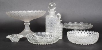 A collection of 20th century cut glass to include decanter, tazza,