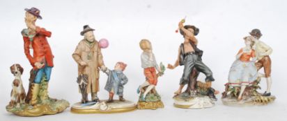 A collection of 5x vintage Capo Di Monte ceramic figurines / statues, some artist signed editions.