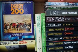 A box of assorted horse riding and related books - many Dick Francis fiction editions.