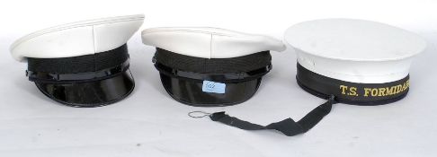 A collection of three 20th century sailors uniform / costume hats - one marked for ' TS Formidable
