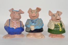 3 retro Nat West Pigs - Mother< Daughter & Sons, 2 with stoppers.