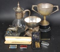 A mixed lot to include a vintage coffee carafe, a cast metal guide dog figure on a plinth base,